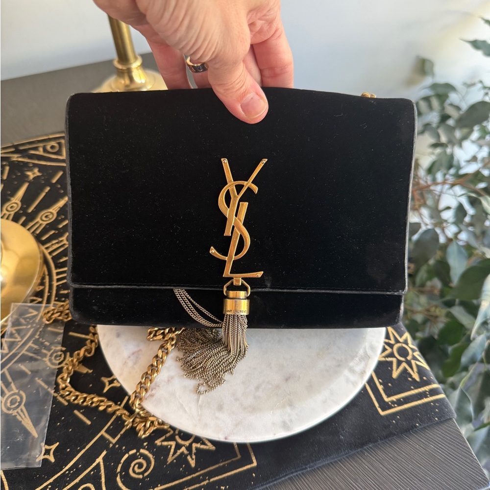 Yves Saint Laurent Black and Gold Clutch with Chain Strap